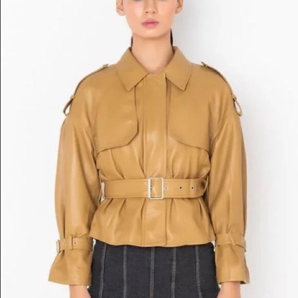 New Azalea Wang Caramel Faux Leather Pleather Jacket Size Small - Picture 3 of 5